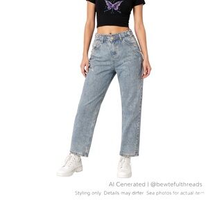 Y2K Harajuku Chain Lace Jeans High Rise Punk Grunge Denim W24–28